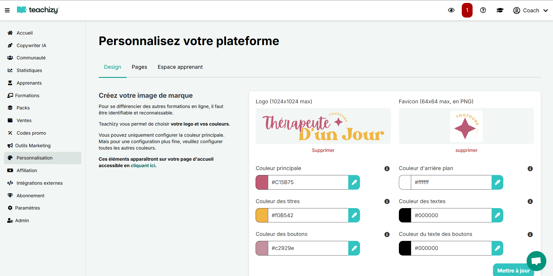 Personnalisation complète de la plateforme