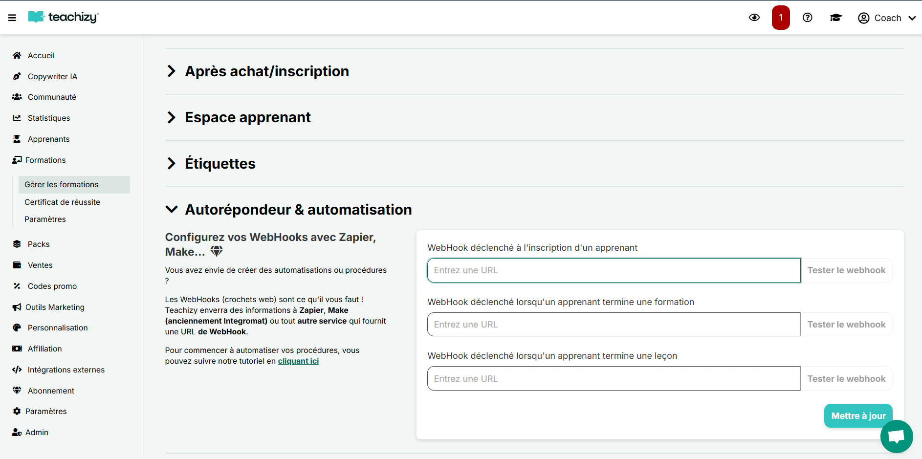 Automatisation des inscriptions apprenants