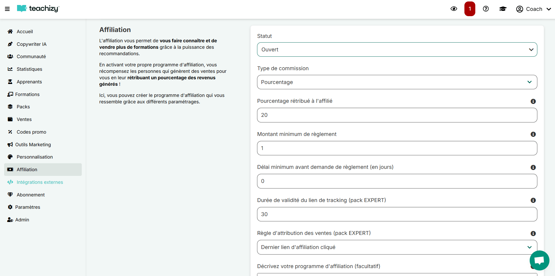 Programme d’affiliation intégré